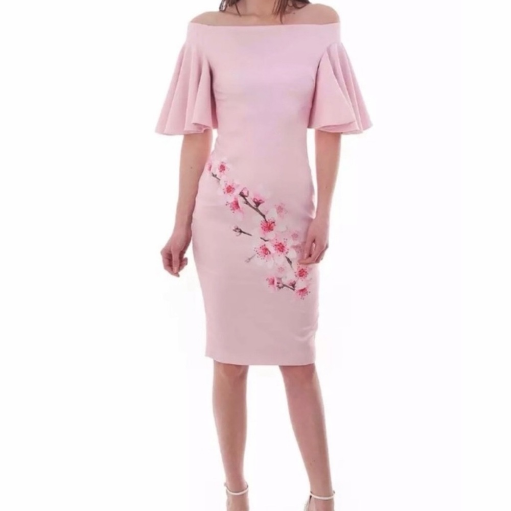 TED BAKER LONDON Pink Floral Dress / Calinda Soft Blossom Bardot Dress, NWOT